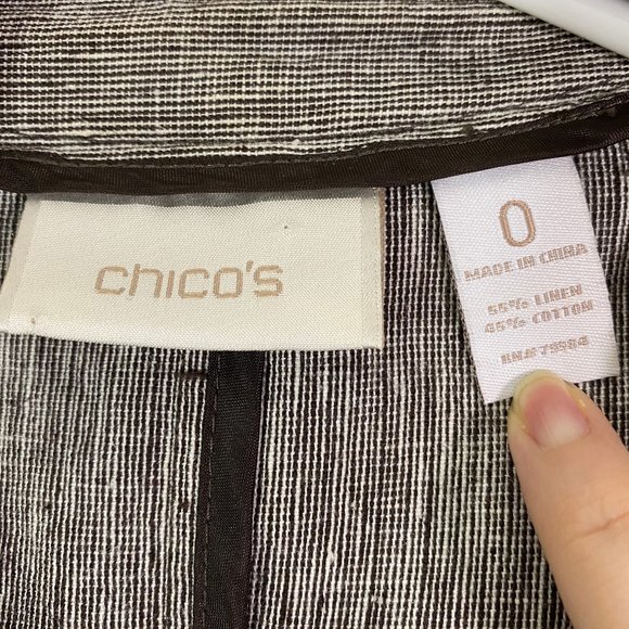 Chicos Cropped Linen Blazer Jacket with Ruffles - Picture 3 of 8